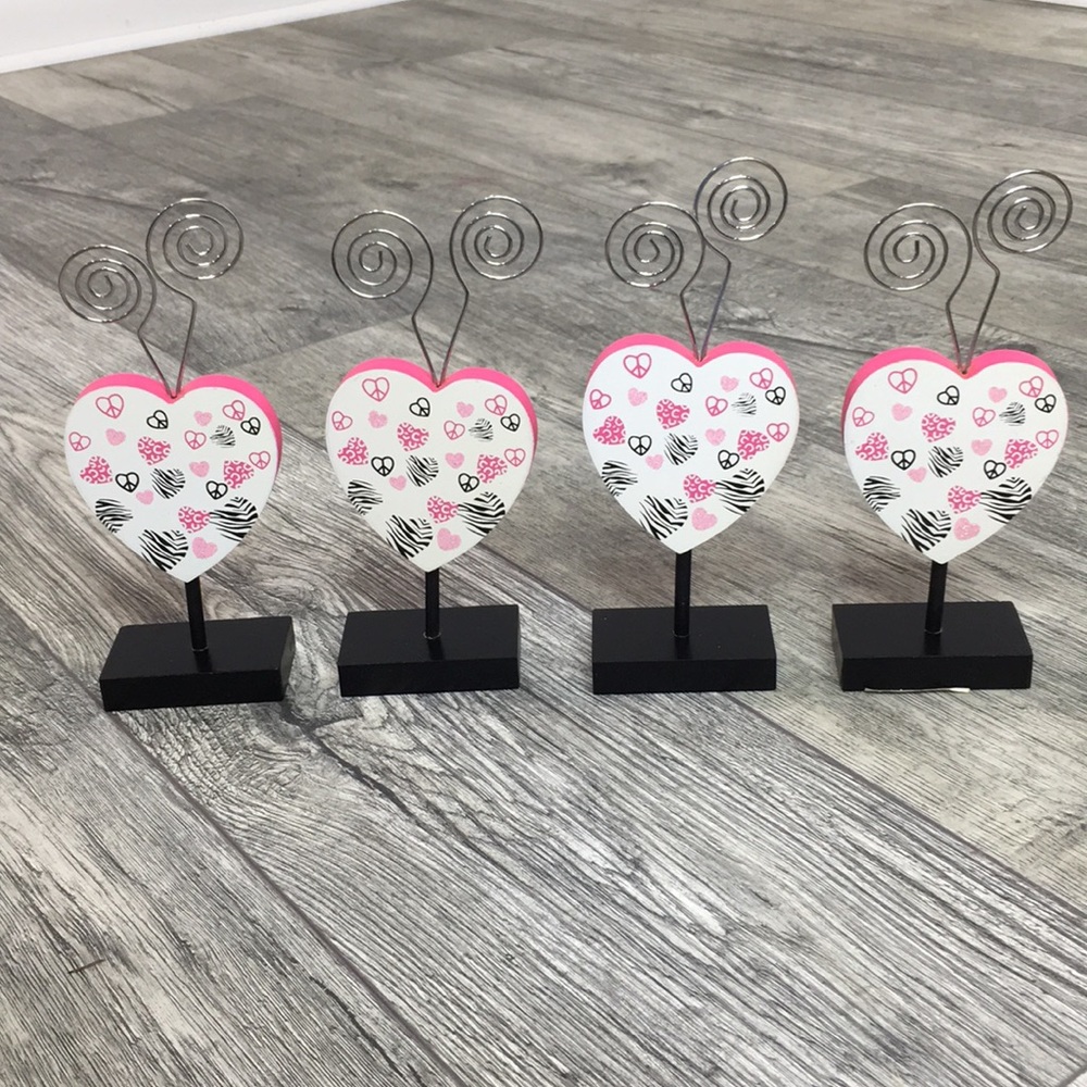 Lot of 4 Heart Photo holders w/Pink/Zebra hearts